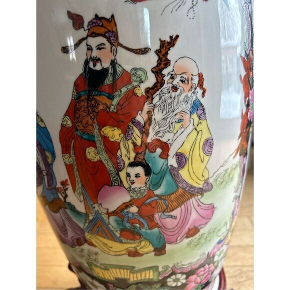 Vintage 24" Chinese Oriental White Porcelain Horses Field Graphic Scenery Vase - Picture 4 of 16